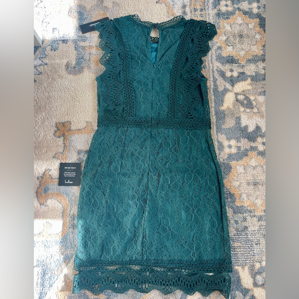 Lulu dark teal green lace mini dress size small brand new w/tags